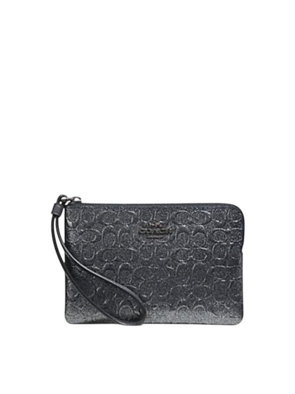 Coach F39168 Signature Glitter Patent Leather Corner Zip Wristlet, QB/Charcoal